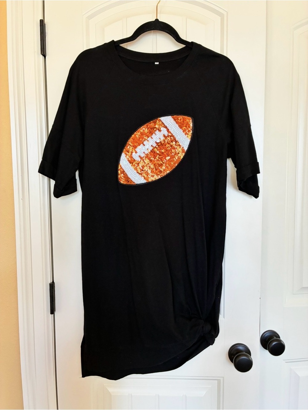 Black Kids' Football Sequin Tee - Orange Football Graphic